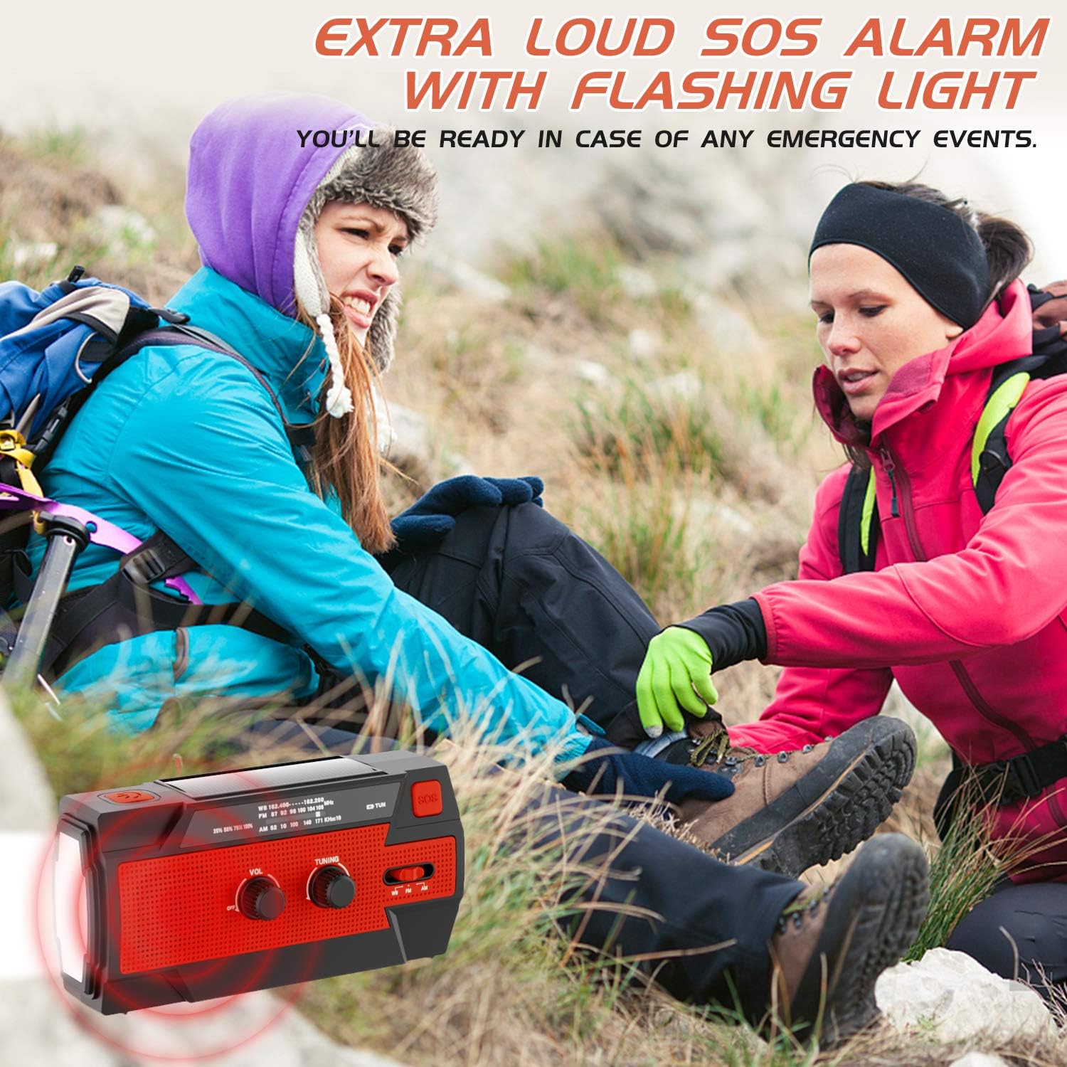 Emergency Radio Hand Crank Solar, 4000mAh Portable Weather Radio, NOAA Weather Radio, Outdoor Radio with Flashlight & Motion Sensor Reading Lamp, Solar Cell Phone Charger, SOS Alarm(Red): Home Audio & Theater