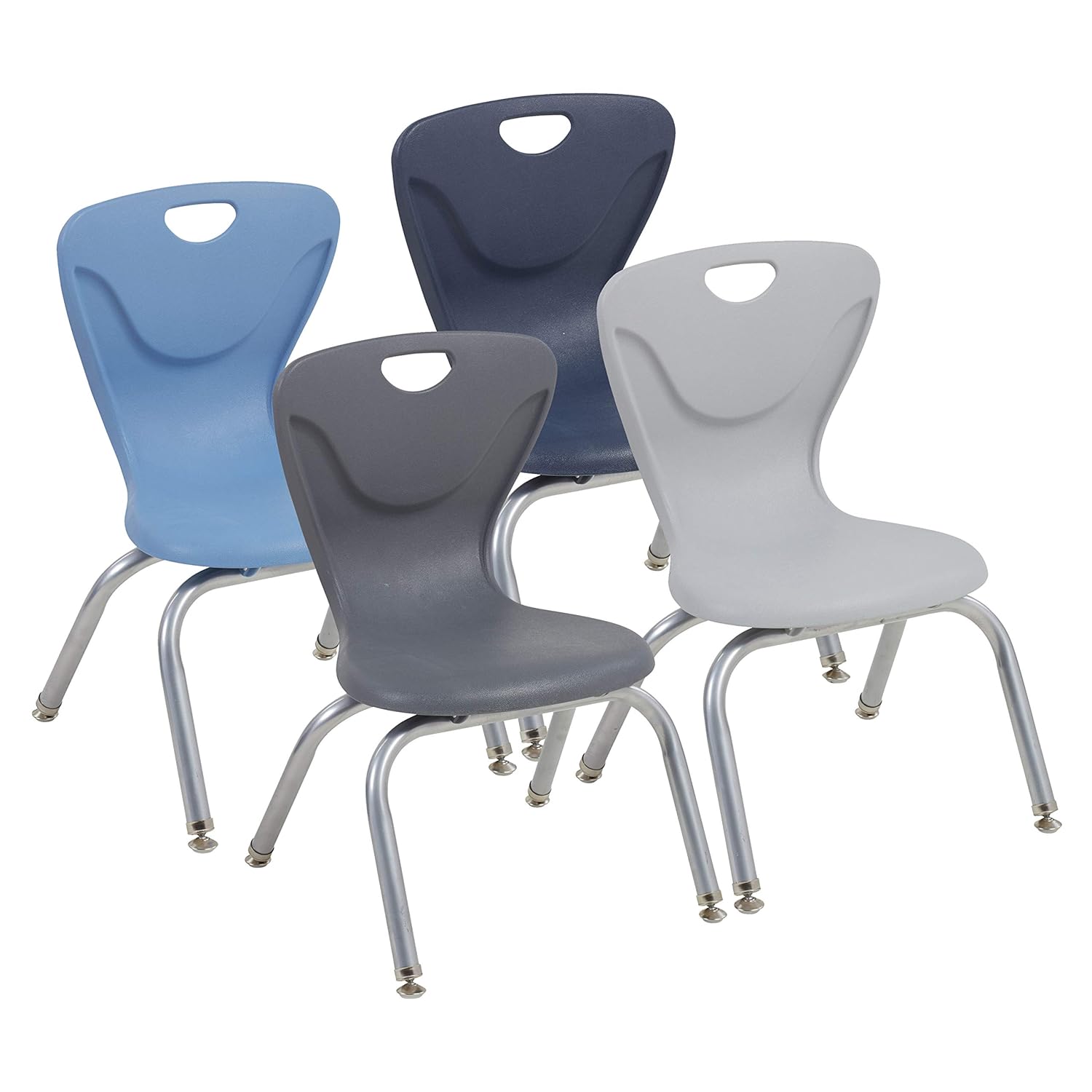 FDP 12" Contour School Stacking Student Chair, Ergonomic Molded Seat Shell with Powder Coated Silver Frame and Swivel Leg Glides; for in-Home Learning or Classroom - Navy/Powder Blue (4-Piece): Industrial & Scientific