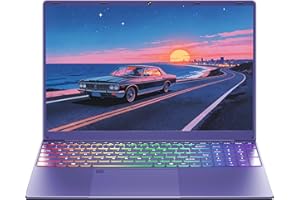 16 Inch Purple Laptop, FHD+ IPS Display, N95 Processor, 12GB LPDDR5 RAM, SSD Storage, Fingerprint Unlock, Backlit Full-Size K