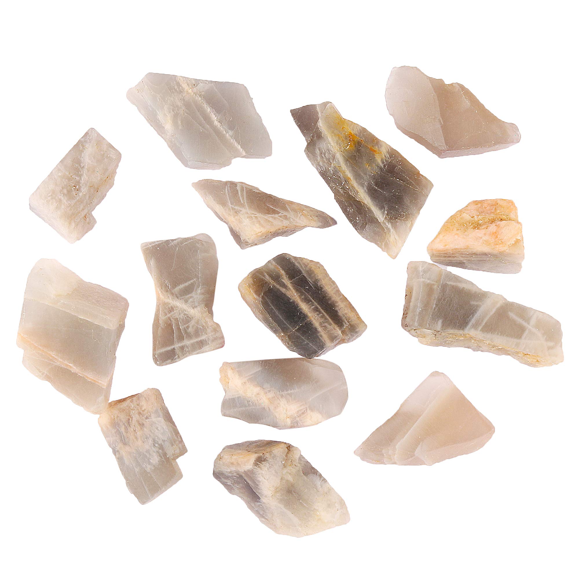 REAL-GEMS Natural Raw Bi-Color Natural Moonstones 100 Ct/13 Pcs Rough Gemstones Lot for Sale, Healing Crystal