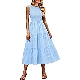 ANRABESS Women's Summer Casual Maxi Dress Sleeveless Crewneck Smocked 2026 Flowy Plaid Tiered Boho A Line Beach Long Sundress