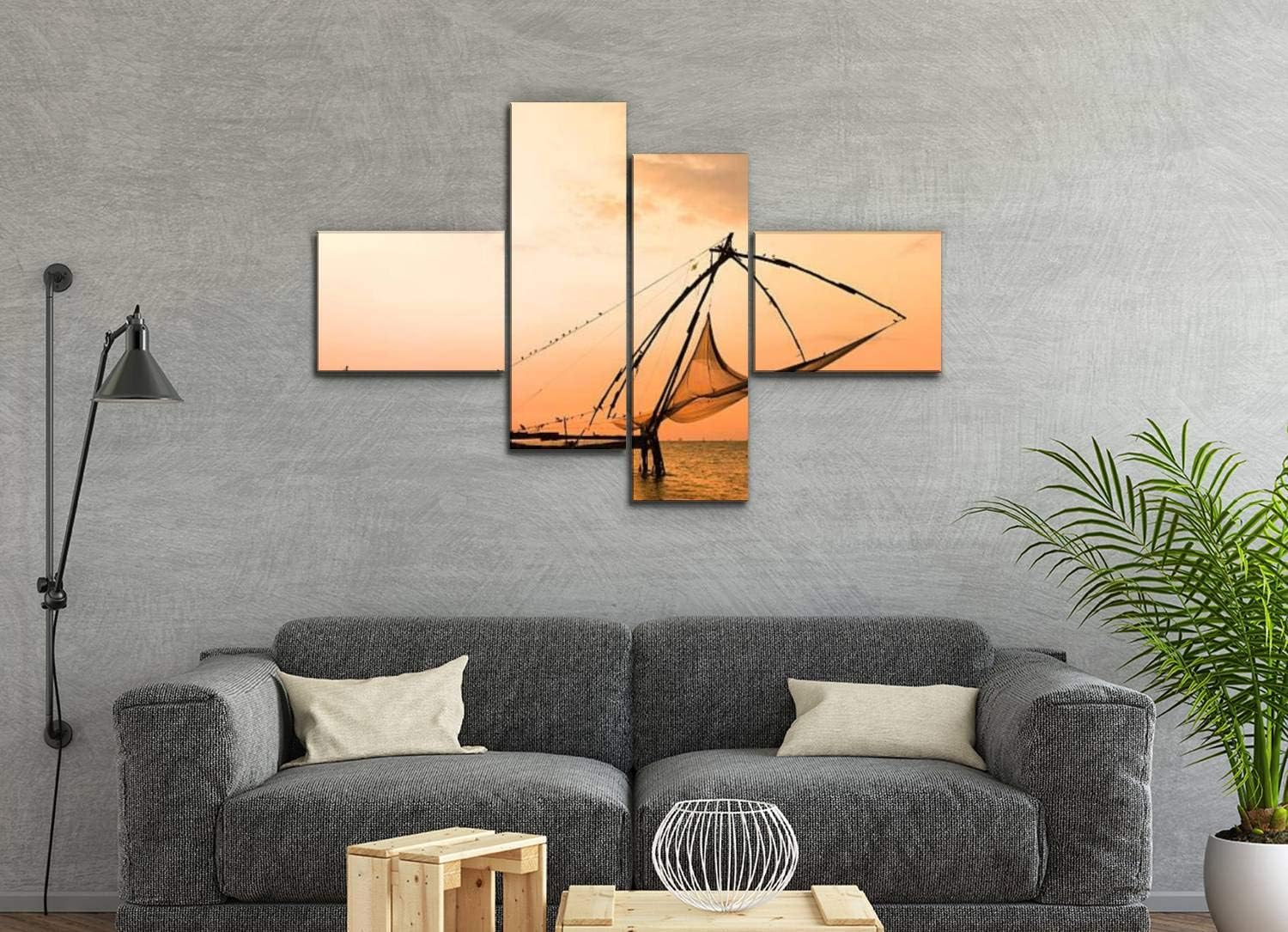 Amazon Com Tokery Chinese Fishing Net At Sunset Fort Kochi Kerala India Fort Kochi Painting On Canvas Wall Art For Office Living Room Kitchen Home Decor Hd Modern Framed Wall Art