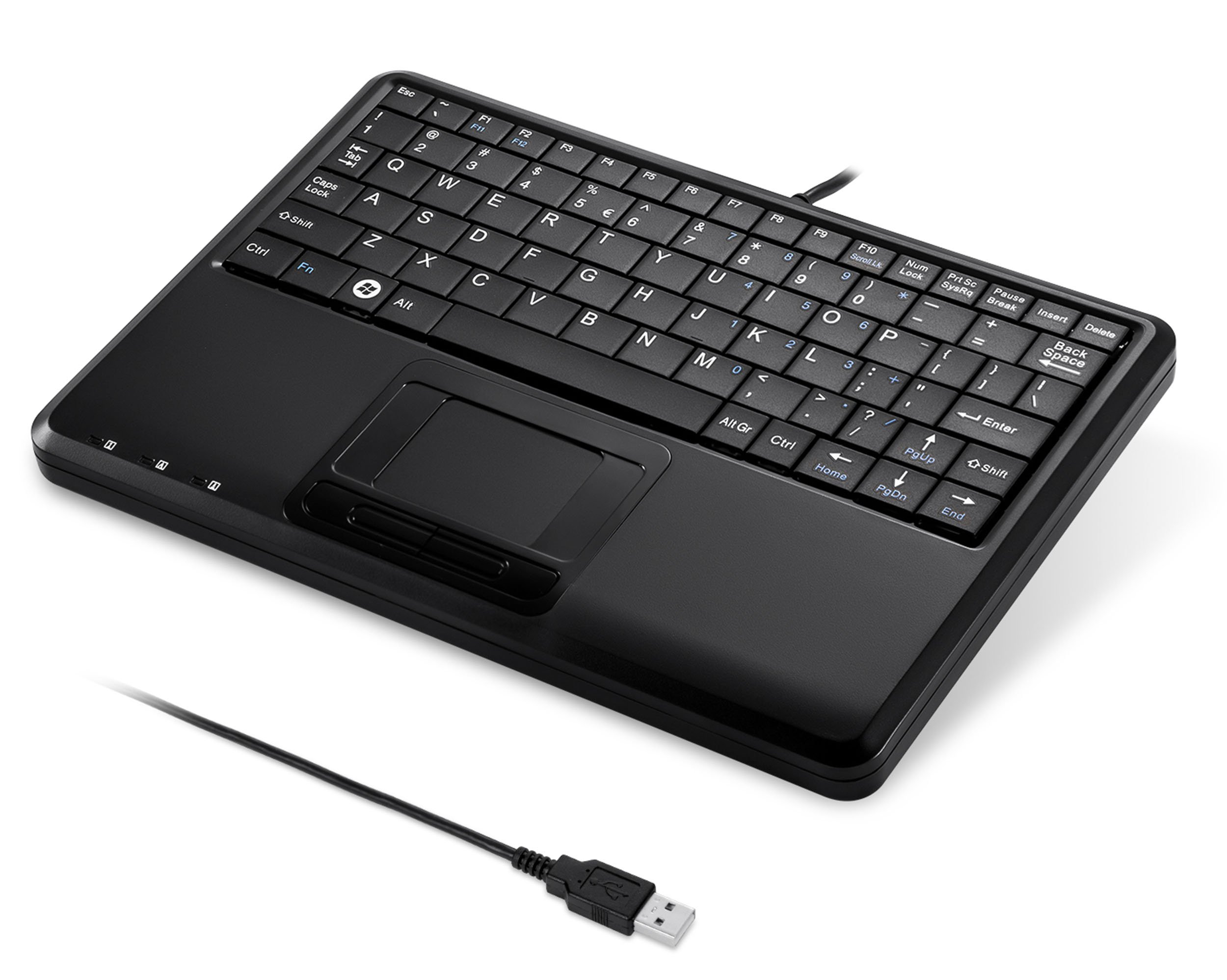 perixx PERIBOARD-510H Plus, Wired Super Mini USB Touchpad Keyboard, X Type Scissor Keys with 2 Built-In Hubs, UK Layout