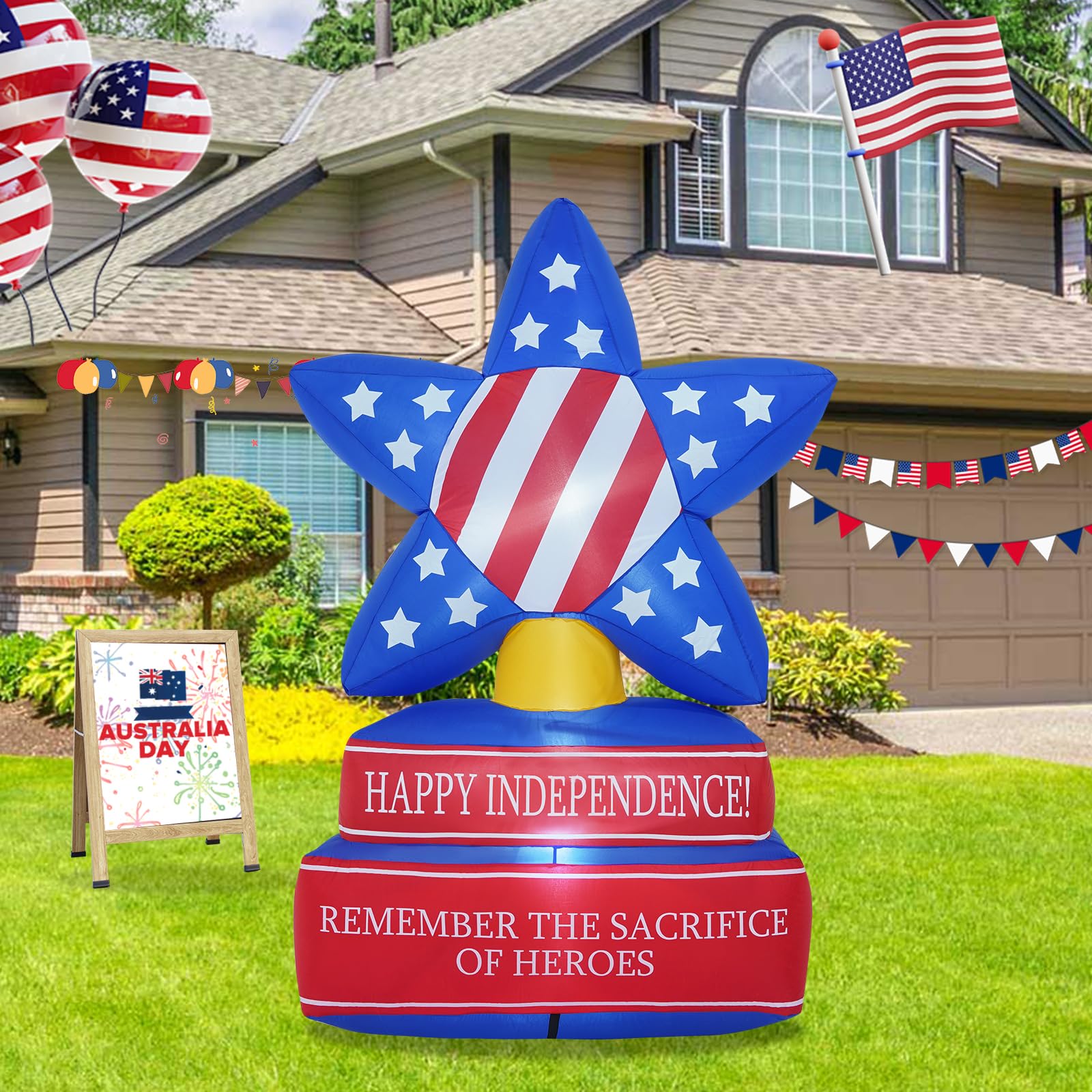 Photo 1 of InfleasJoiy 4th of July Independence Day 6ft Five-Pointed Star with Built-in LED Lights to Light up Your Yard, Outdoor Inflatable Decorations for Indoor and Outdoor Independence Day Parties
