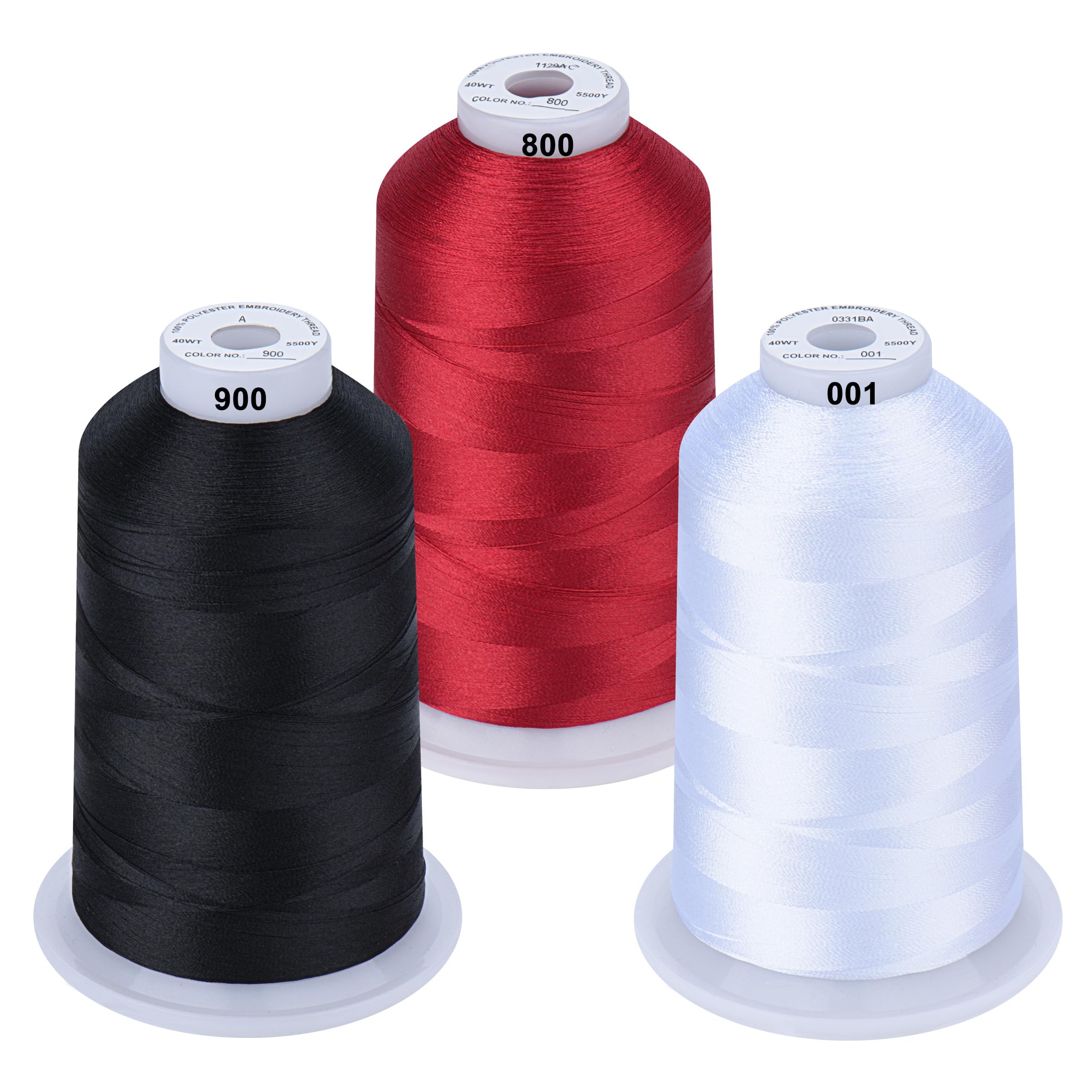 Simthread 5,000 m Machine Embroidery Thread Spools Set, Polyester Embroidery Thread, Classic Colours - White, Black and Red for Brother, Babylock, Janome, Kenmore, Singer, W6 N Embroidery Machine