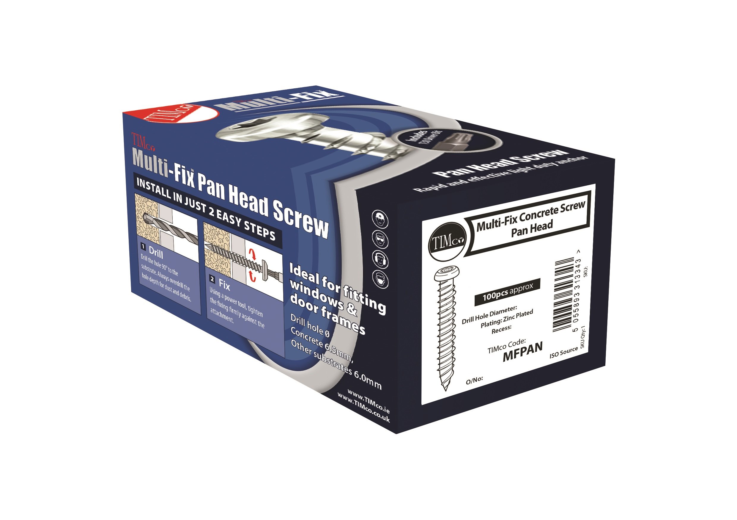 TIMCO Multi-Fix Pan Head Masonry Screw - 6 x 60 - Set of 100 Pieces,Silver