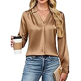Blooming Jelly Womens Satin Button Down Shirts Work Dressy Casual Blouses Shirt Collar Long Sleeve Tops 2025