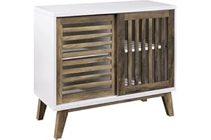 Walker Edison Mid Century Modern Buffet Entryway Cabinet Doors Kitchen-Dining Room Storage-Living Room, 36 Inch, White and Rustic Oak