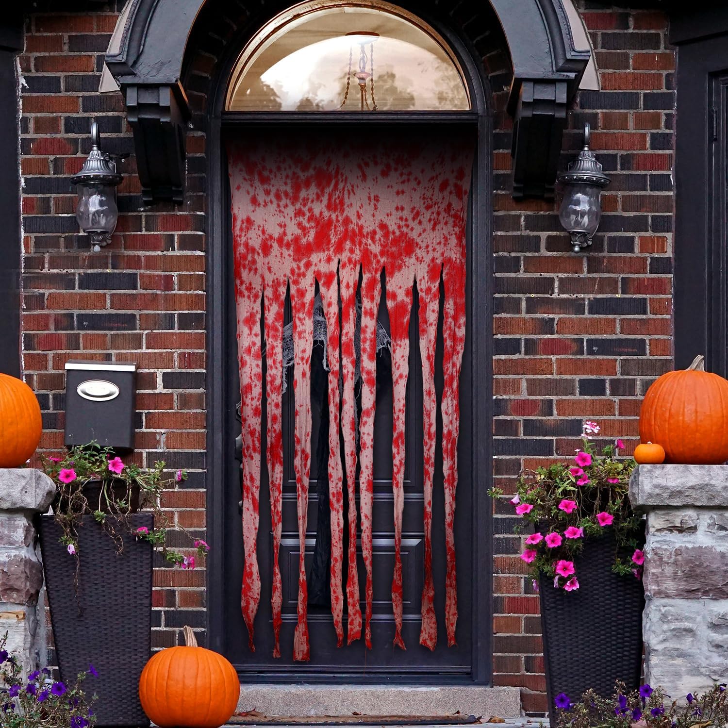Outdoor Curtains - TOYMIS Halloween Doorway Curtain, 65x39 Inch Haunted House Curtains Scary Spooky Cloth Halloween Door Curtain for Scary Halloween Party Haunted House Entrance Decoration (White)