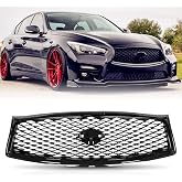 UnayKolb Front Bumper Upper Grill Gloss Black Mesh Grille W/Camera Hole Compatible With 2014 2015 2016 2017 Infiniti Q50 623104HB1B
