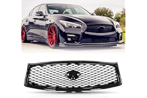 UnayKolb Front Bumper Upper Grill Gloss Black Mesh Grille W/Camera Hole Compatible With 2014 2015 2016 2017 Infiniti Q50 623104HB1B