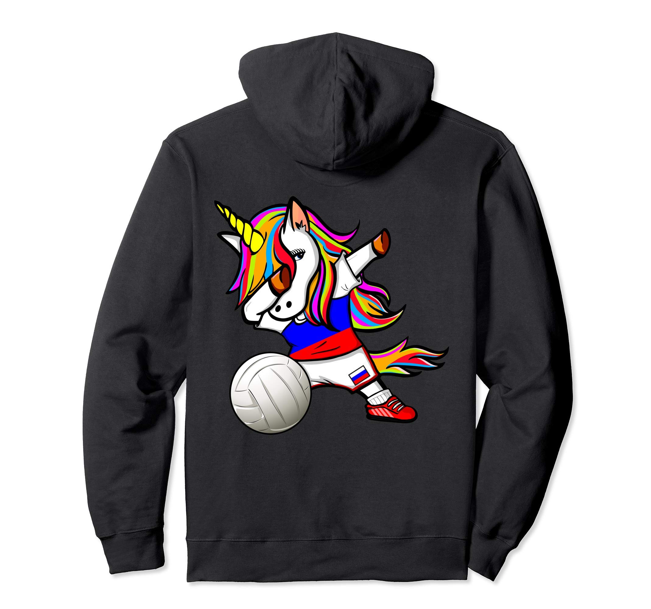Dabbing Unicorn Russia Volleyball Fans Jersey - Russian Flag Pullover Hoodie