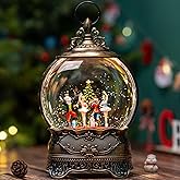 Nutcracker Ballet Scene Christmas Snow Globe Lantern Indoor Decor Walnut Soldier with Music,6H Timer,USB Lined/Battery Operated Lighted Lantern for Christmas Festival Decoration Giftsts