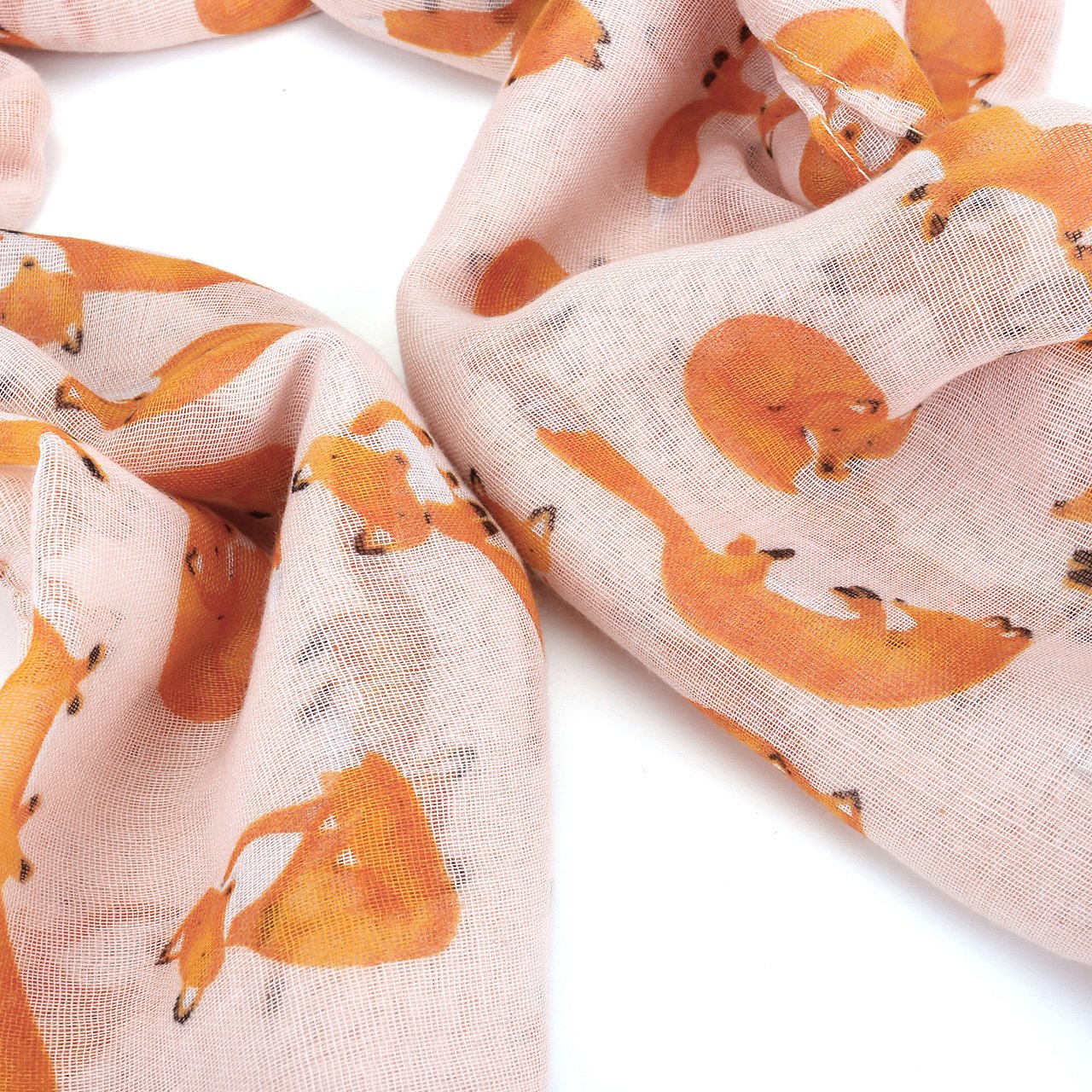 CHIC DIARY Women Versatile Voile Scarf Fox Print Shawl Wrap Lightweight Beach Cover Up (02-Pink)