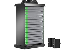 Snakebyte XBOX One Charge Tower Pro - Twin Docking Station with Games Tower for 15 Games, Charger and Battery Packs for 2 Controllers and 2 USB Ports / Gamepad for XBOX One USB Charging Station