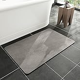 MontVoo -Bath Mat-Rubber Backing Non SlipThin Bathroom Rugs Fit Under Door- Quick Dry Absorbent Faux Suede Surface Grey Bathr