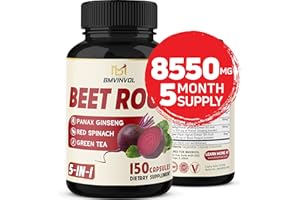 BMVINVOL Beet Root Extract Capsules 8550mg - 5 Months Supply - Red Spinach, Green Tea, Ginseng, Black Pepper - Supports Heart Health, Digestive, Immune System