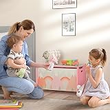 ZONEKIZ Toy Box with Lid Pink Safety Hinge Cute Design 39x60x37 cm view 2
