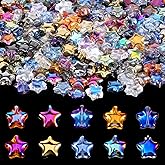TIESOME 200 PCS Glass Star Beads, 8mm Electroplated Crystal Star Beads Fancy Shine Mixed Colors Loose Bead Star Crystal Glass Spacer Bead for Jewelry Bracelet Necklace Making