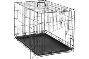DUMOS Dog Crate, 36 Inch Medium Double Door Dog Cage with Plastic Leak-Proof Pan Tray, Folding Metal Wire Pet Kennel for Indoor, Outdoor, Travel, Black