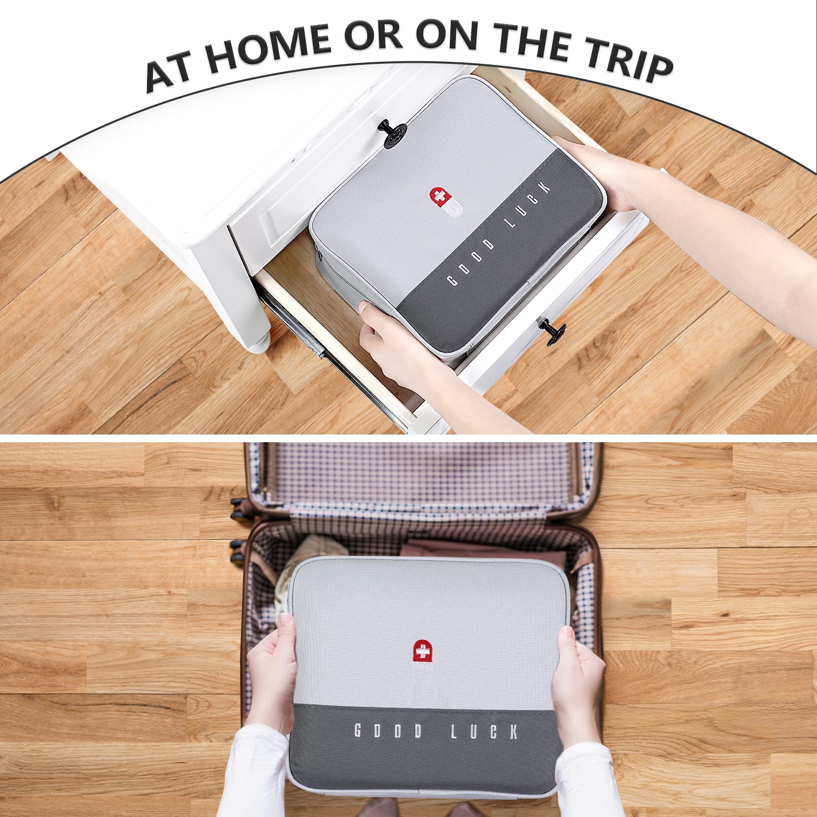 Romon 2 Stück Medikamententasche, Reiseapotheke Tasche Wasserdicht, Große & Klein Medikamententasche Reise, Tragbar Medizin Aufbewahrungstasche für Home Office Reisen, Grey 5