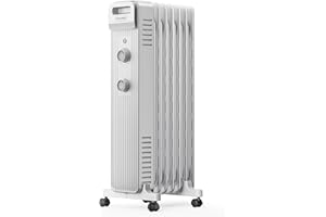 Pelonis Oil Filled Radiator Heater, 1500W Quiet Warmth Radiant Heater, 3 Heating Modes, Overheat & Tip-Over Protection, Adjustable Thermostat, Space Heaters for Indoor Use, White, 25.2 x 13.8 x 11 in