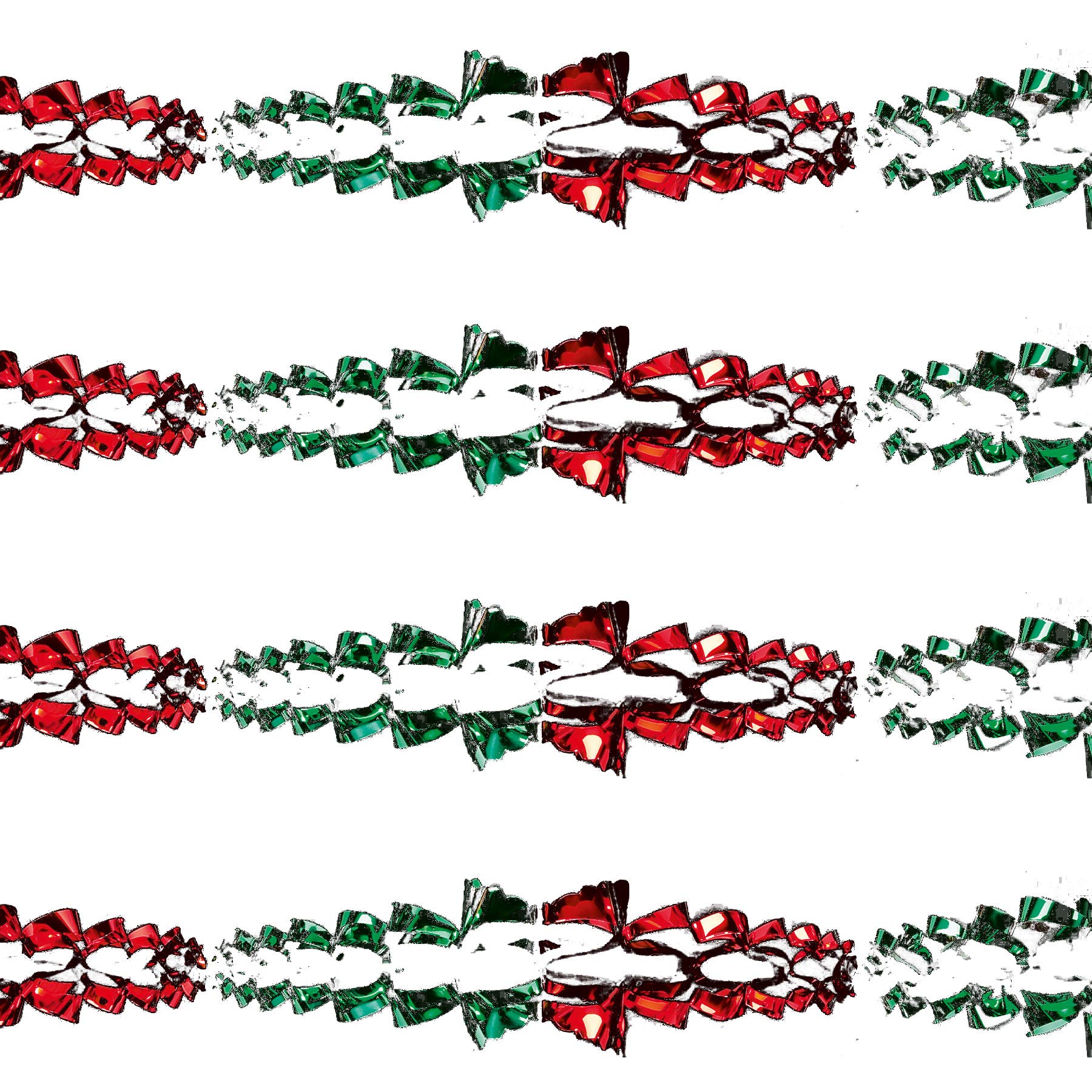 Green/Red Christmas 2 Tone Foil Ceiling Decorations - Set 4 15cm x 2.7M Garlands