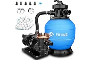 FOTING 13" Sand Filter Pump for Above Ground Pool with Timer, 1 HP 3800GPH Swimming Pumps System & Filters for Pools Up to 13000GAL, 6-Way Valve