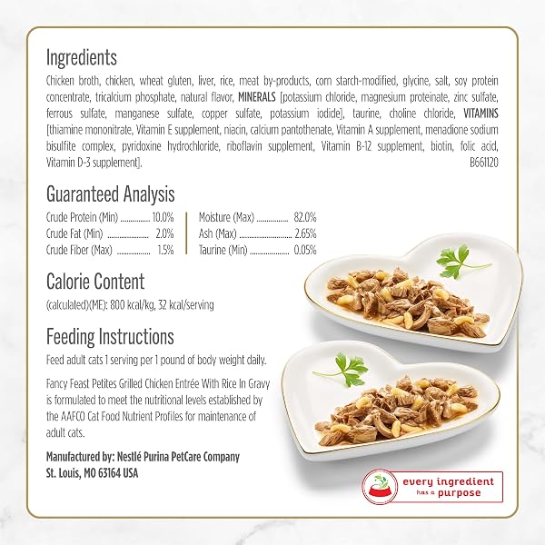 PURINA FANCY FEAST PETITES GRILLED CHICKEN ENTRÉE WITH RICE IN GRAVY GOURMET WET CAT FOOD – (PACK OF 12) 2.8 OZ. TUBS