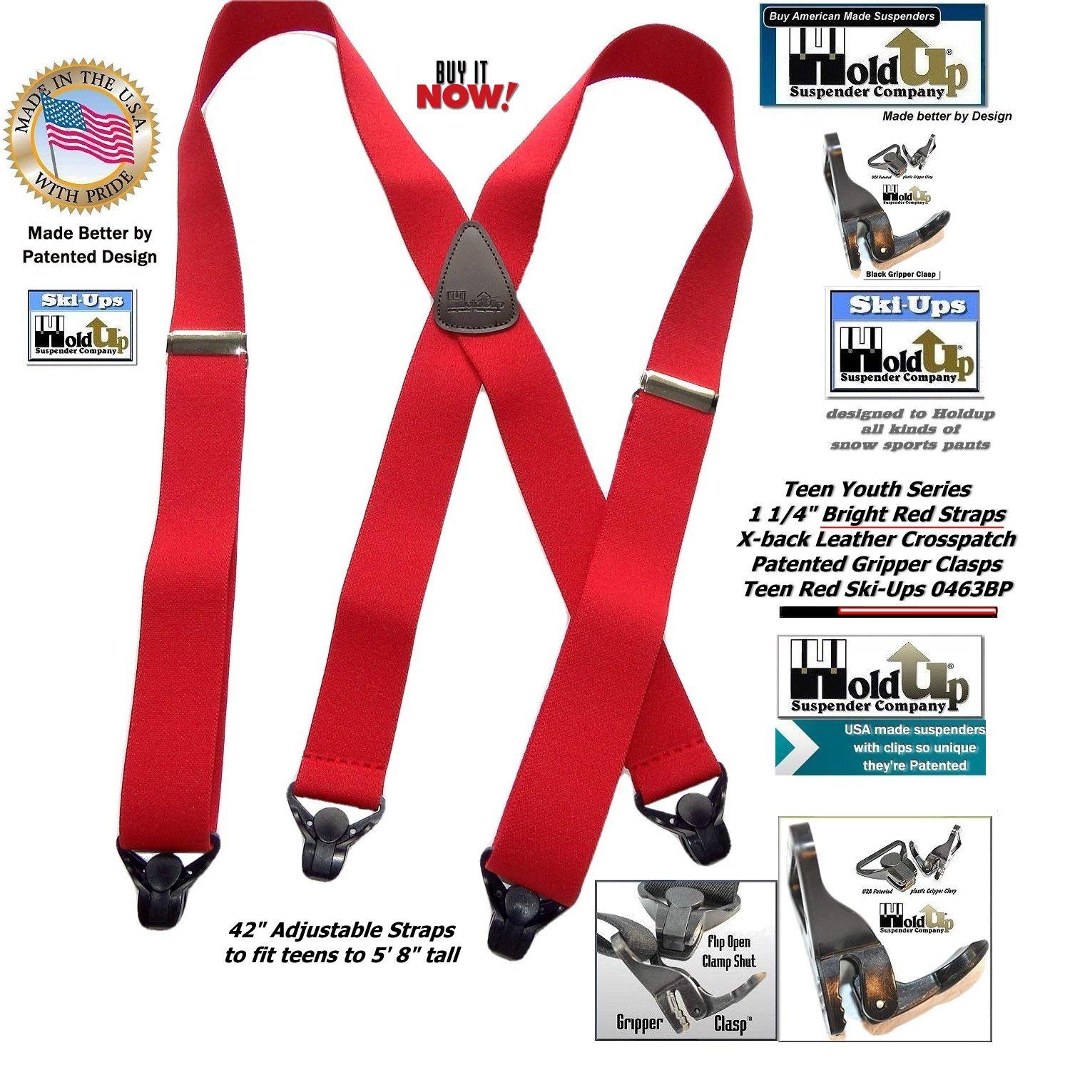 Holdup Brand 42 Teen sized Red SkiUp Suspenders with black Patented