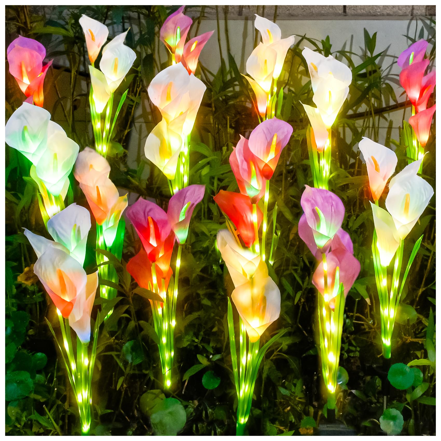 DooYard Solar Garden Lights,Calla Lily Flower Light, Upgraded Version with Glowing Stems, Color Changing Solar Lights Outdoor for Garden Decoration, Yard Decor and Gift for Mother (4 Pack)