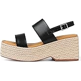 EQAUDES Platform Sandals Women Open Toe Ankle Strap Summer Wedge Espadrille Sandals Cute Beach Straw Raffia Woven Sandals Comfortable Vacation Dress Shoes