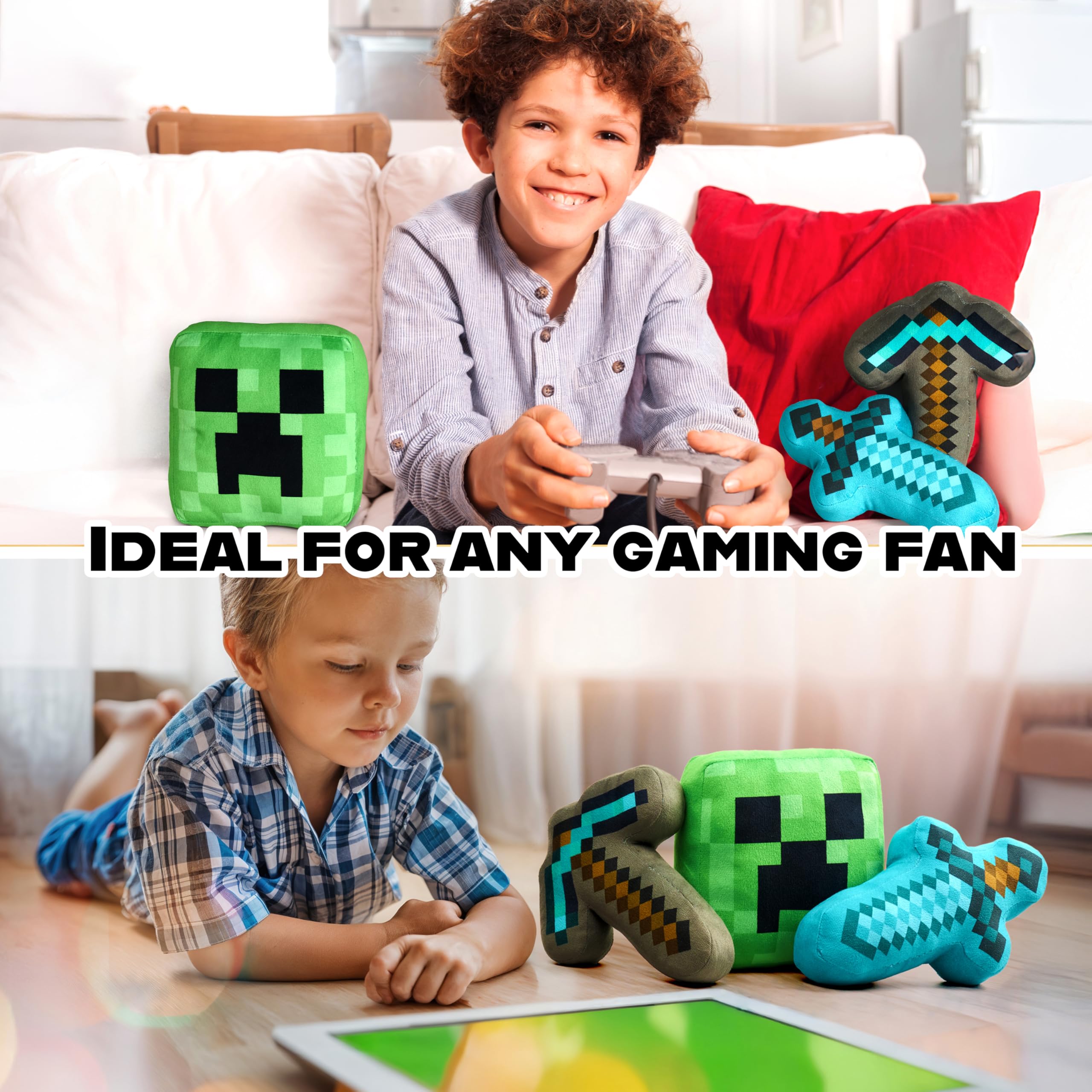 Minecraft Toys Plush Figure 3D Set Pack of 3 Toddler Pillow Cushion for Kids Teens Cuddle Buddy Home Decor Bedroom Accessories Stuffed Collectibles Soft Stuffed Animals Gifts for Gamers