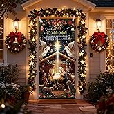 Christmas Door Cover Decorations - 35 x 71 Inches Jesus Nativity Scene Fabric Door Decoration for Home Party Supplies, Christmas Eve Outdoor Religious Door Banner for Office Holiday Decor