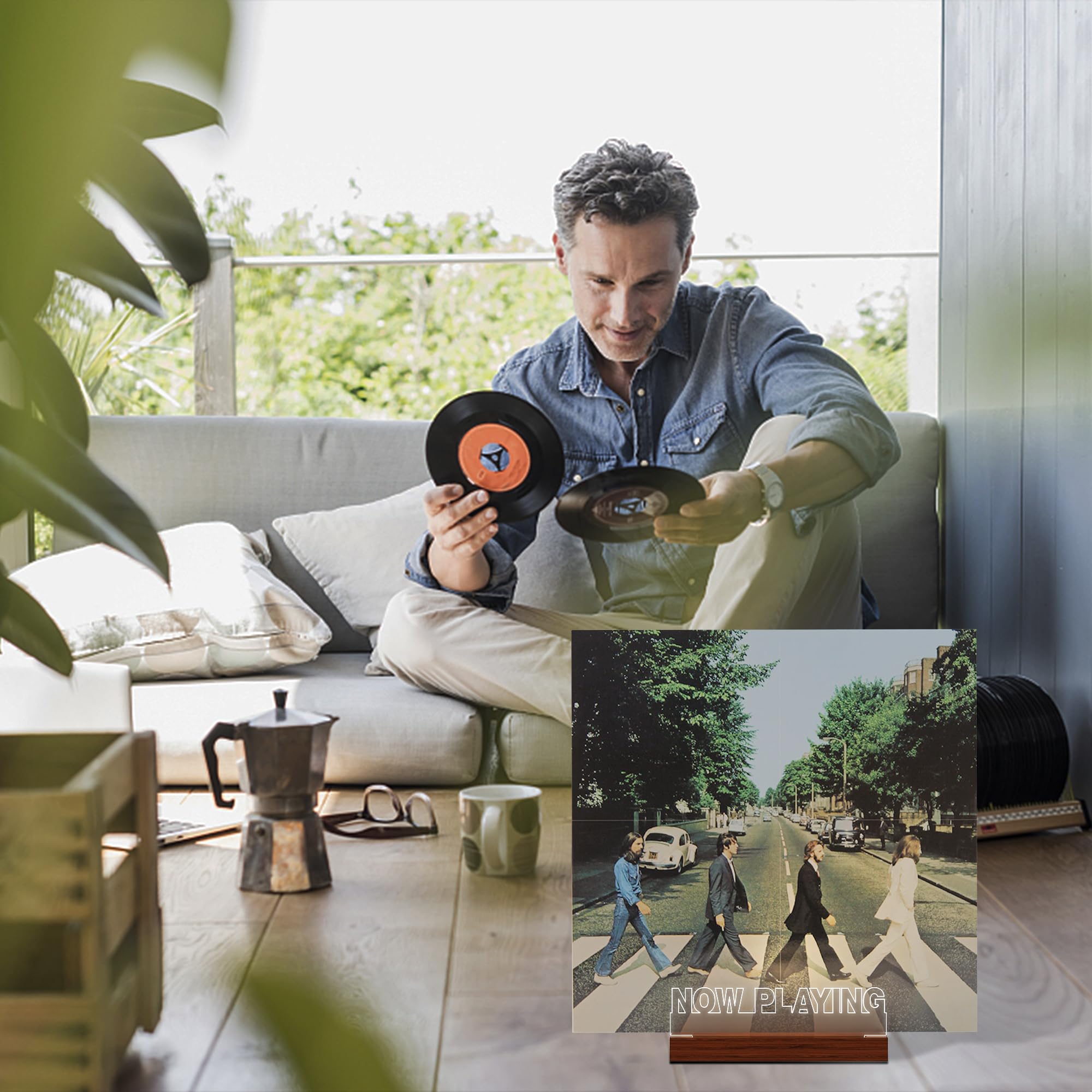 YuanDian Vinyl-Ständer, leuchtet jetzt drehender Schallplattenständer, Holz-Acryl-Halter für Vinylalben, Aufbewahrung von Vinyl-Schallplatten, LED-Display, Aufbewahrung, Sammlungshalter 5