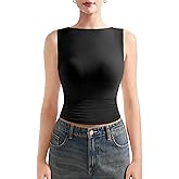 SUUKSESS Women Double Lined Going Out Basic Tank Tops Ruched Summer T Shirts