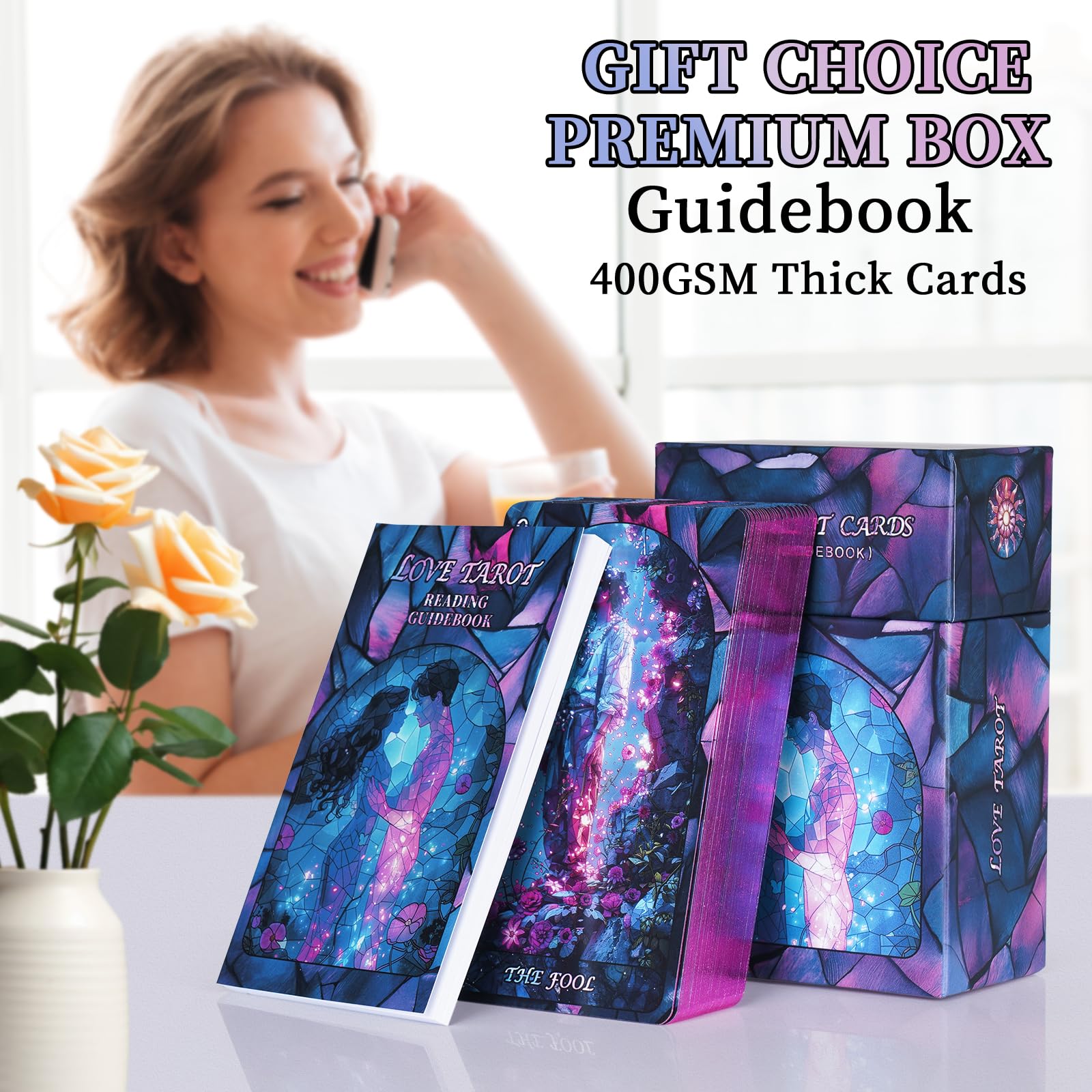 Love Tarot Cards with Guide Book for Beginners Original Unique New Pink Tarot Oracle Deck with Pretty Gold Foil Edge Guided Loving Meanings for Beginners