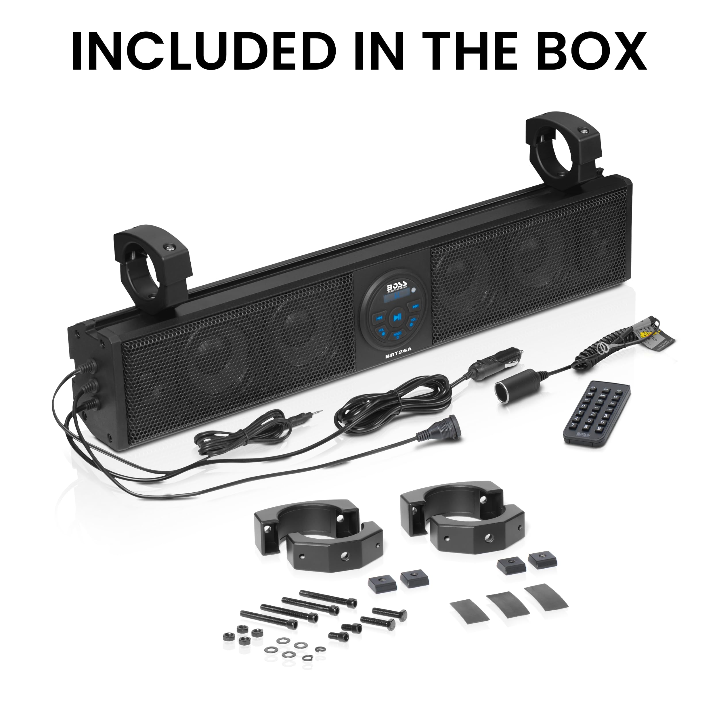 BOSS Audio Systems BRT26A ATV UTV Sound Bar - 26 Inch Wide, 4 Inch Speakers, 1 Inch Soft Dome Tweeters, Full Range, IPX5 Weatherproof, Bluetooth, Built-in Amplifier, Golf Cart Compatible