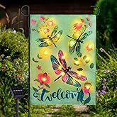 Valentine Garden Flag - 12x18 Inch Double-Sided Solar Powered LED Flag with 8 Lighting Modes for Outdoor Yard Valentine’s Day Decorations (Dragonfly)