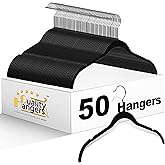 Quality Hangers Clothes Hangers 50 Pack - Non-Velvet Plastic Hangers for Clothes -Heavy Duty Coat Hanger Set -Space-Saving Closet Hangers with Chrome Swivel Hook, Non-Flocked Hangers (50, Black)