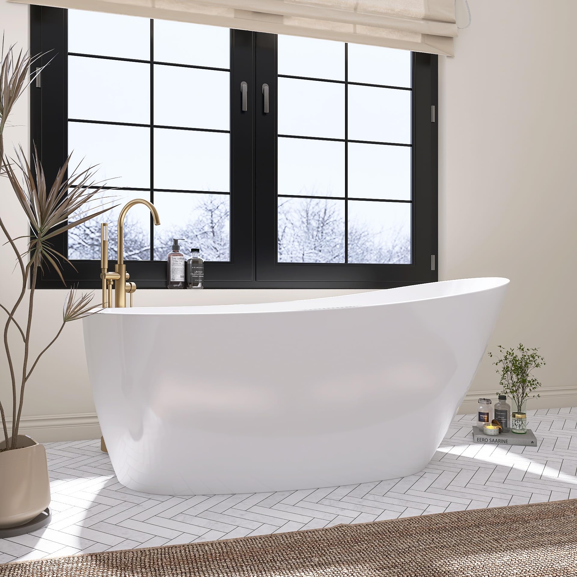 Photo 1 of 67" Free Standing Tub, Pure Acrylic Freestanding Bathtub, Stylish Stand Alone Tub, Contemporary Deep Soaking Bath Tub, cUPC Certified SY9970 (Glossy White)