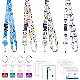 4 Pack Cruise Lanyards Set for Ship Cards, with Retractable Badge Reel Waterproof Luggage Tag Holders Id Card Holders, Sea-Themes Pattern for All Cruises Ticket Key Cards Luggage Tag