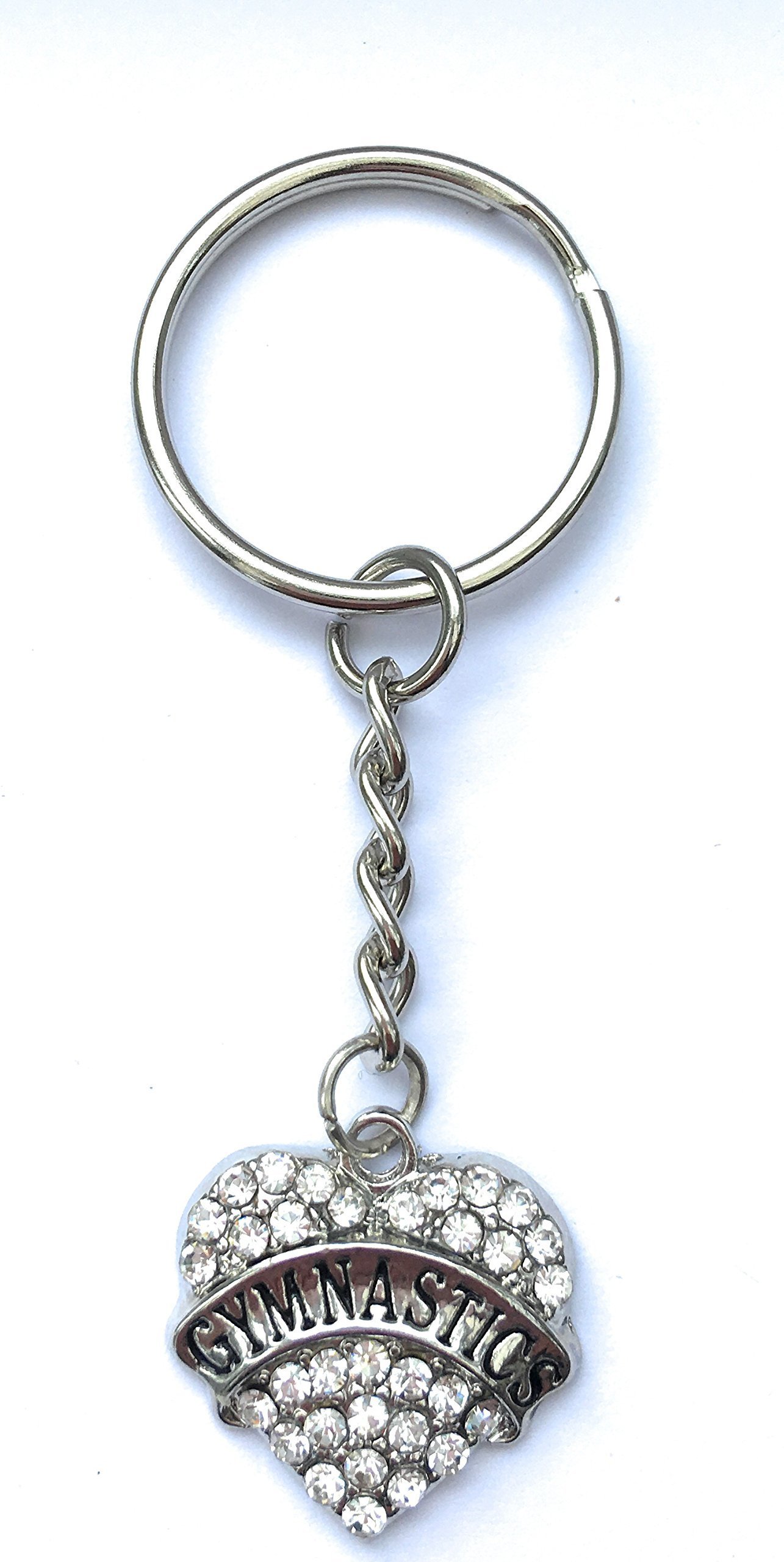 FizzyButton Gifts Silver gymnastics heart rhinestone keyring bag tag in gift box