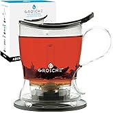 GROSCHE Aberdeen Tea Infuser Teapot & Smart Tea Maker - BPA-Free, Drip-Free Design | Coaster | Easy Brew | Easy Clean Steeper | Loose Leaf Brewing - Stylish Design | 17.7 oz - 525 ml - Black