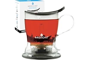 GROSCHE Aberdeen Tea Infuser Teapot & Smart Tea Maker - BPA-Free, Drip-Free Design | Coaster | Easy Brew | Easy Clean Steeper | Loose Leaf Brewing - Stylish Design | 17.7 oz - 525 ml - Black