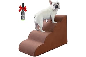 Ryoizen Dog Stairs Ramps to High Beds and Couch Up to 24'', 4-Step Dog Step for Small Large Dog with High-Density Foam, Pet Stairs with Non-Slip Bottom for Puppy and Cat, Hair Remover Roller, Brown