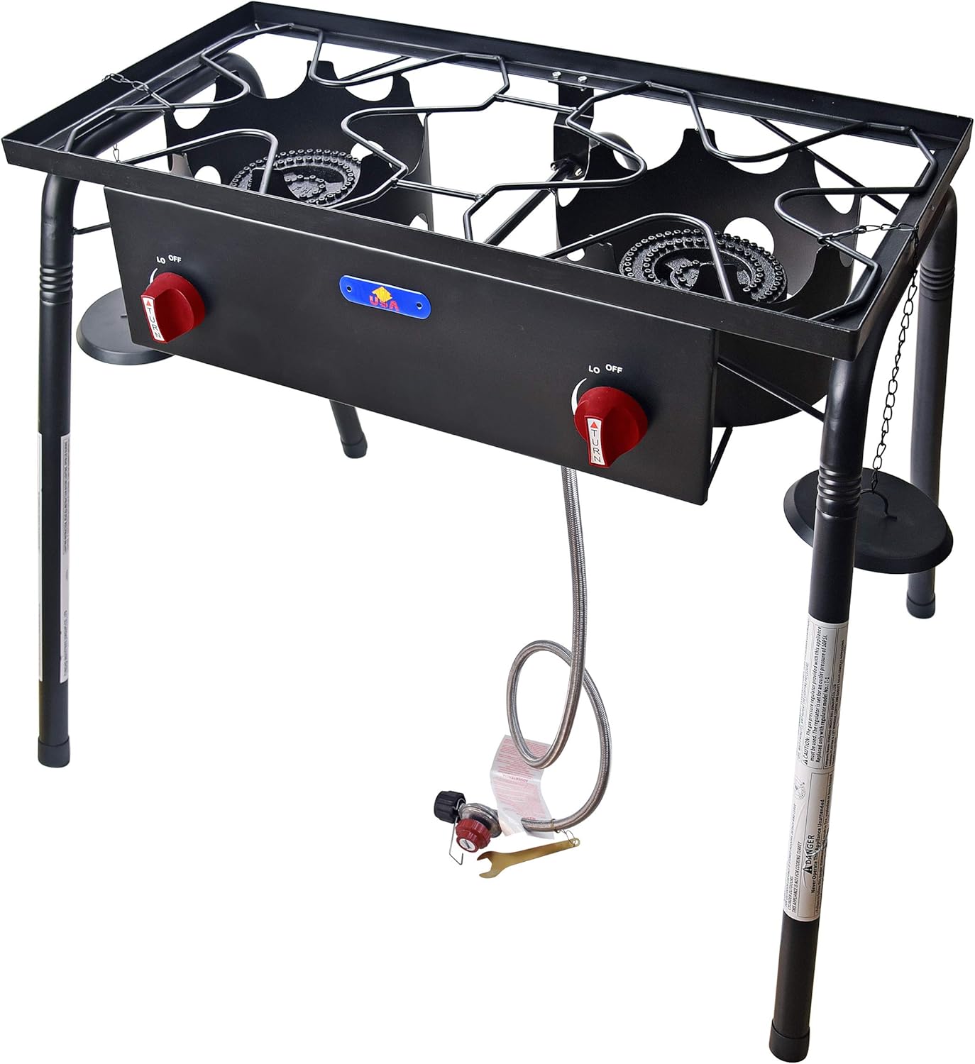 ARC, 7841 CSA Approval Stander Outdoor Burner Assembled, High Pressure Cast Iron Propane Double Burner for Backyard, Portable Gas Cooker, Camping Cooking Stove