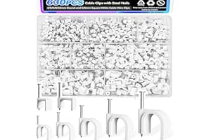 mxuteuk 630PCS Cable Clips with Steel Nails,4/5/6/8/10mm Round and 5/6mm Square White Cable Wire Clips,Wall Clips for Cords,Cable Cord Clips for RG6 RG59 CAT6 RJ45