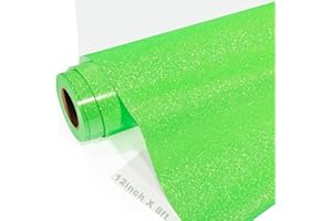 GIRAFVINYL Neon Green Glitter Vinyl, Lime Green Vinyl Glitter HTV Heat Transfer 12" x 8ft Easy to Weed Glitter Iron on Vinyl for DIY T-Shirt, Fabric