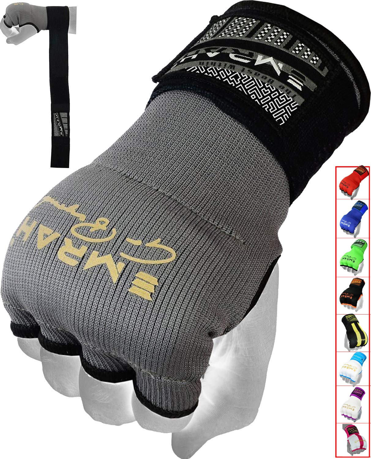 EMRAH Pro Boxing Hand Wraps quick wrist boxing wraps Pro Grip Inner wraps handwraps with Long Wrist Straps (Grey, Small) — image 1